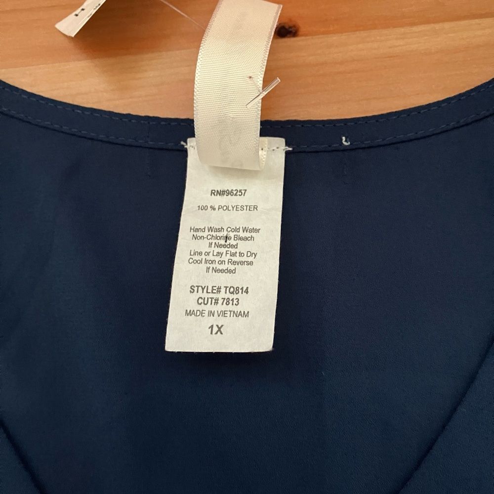 PerSeption Women Blue V Neck Long Sleeve Semi Sheer Blouse Size 1X New With Tag - Picture 5 of 7